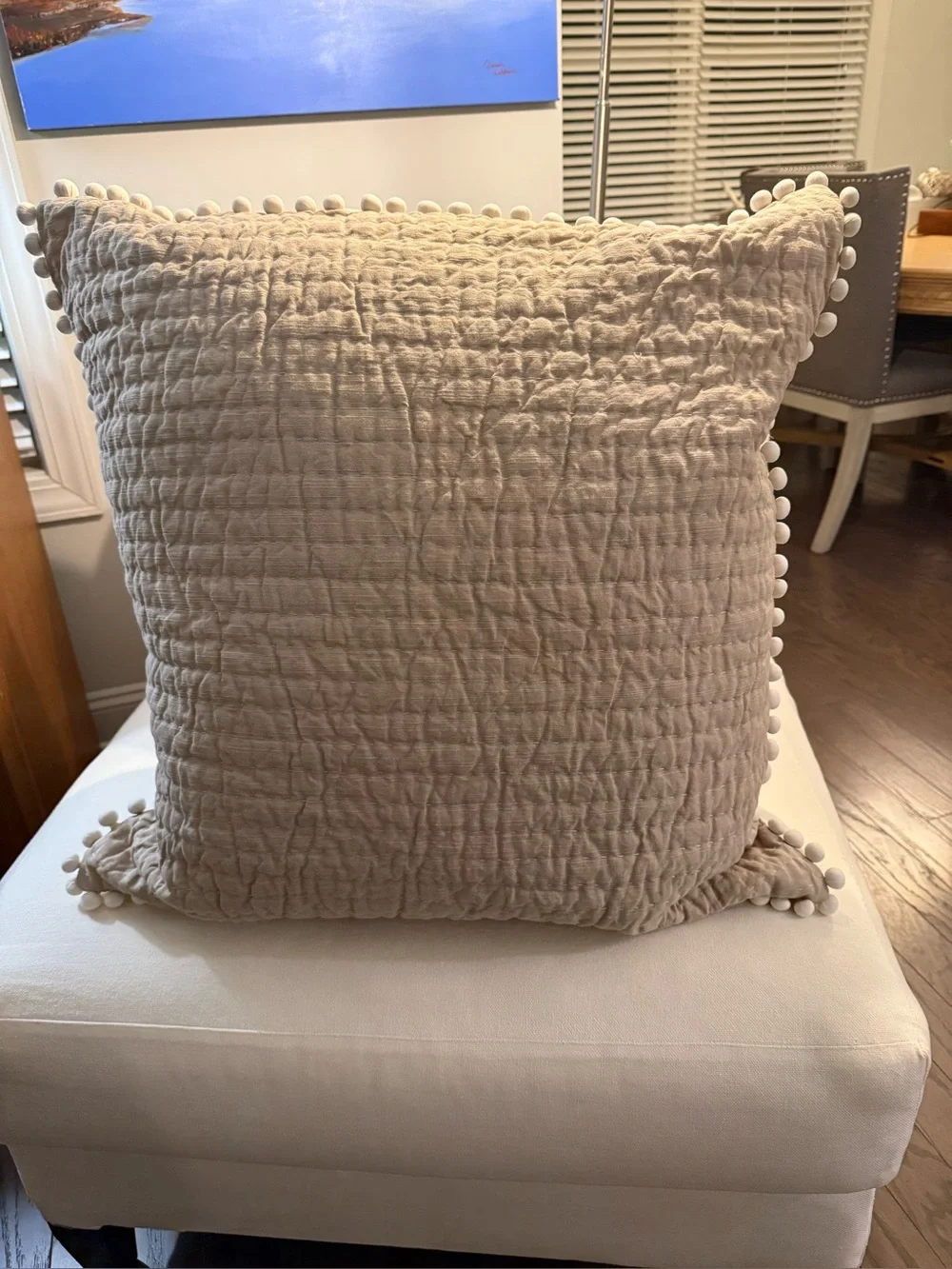 BALLARD DESIGNS Audree Pom Pom EURO  Sham- 26” Square Natural